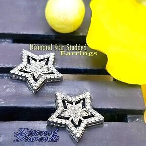 Star Shaped White Baguette Diamond Earrings on 925 Sterling Silver